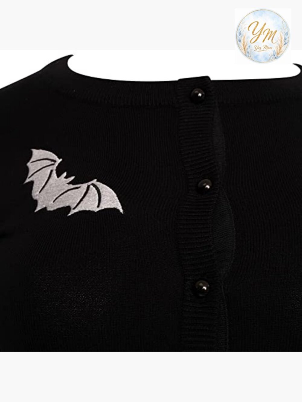 Gothic Bat Embroidery Long Sleeve Cardigan Knit Button Front - Picture 6 of 7